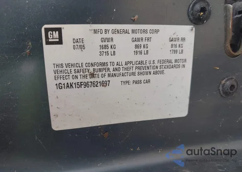 2006 Chevrolet Cobalt Ls из США, поврежденный, VIN 1G1AK15F967621697